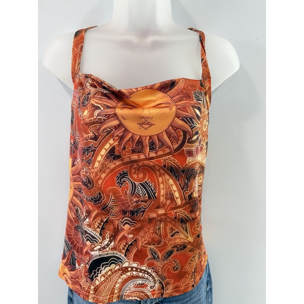 Womens XL White Sun God Paisley Halter Tank Top Textured Knit Boho Festival